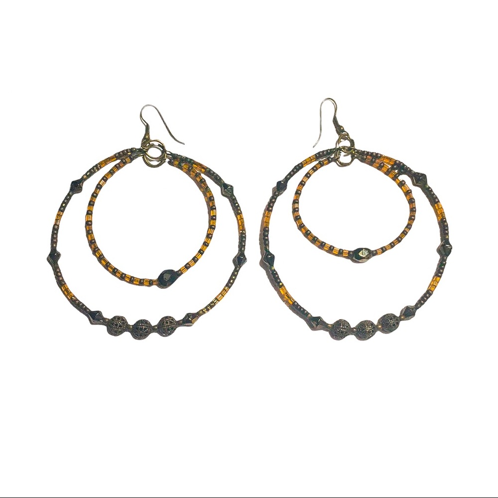 Beaded Boho Double Hoop Earrings